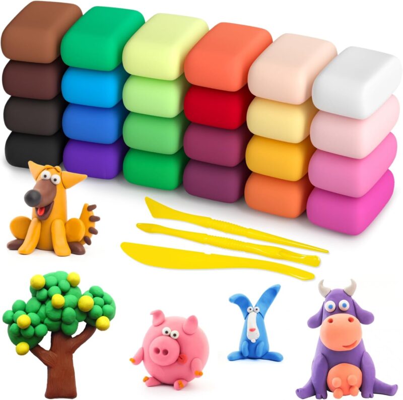 Air Dry Clay 24 Colors, Modeling Clay for Kids,  Molding Clay with Tools, Toy Gifts for Kids