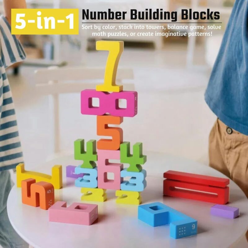 20PCS Wooden Number Building Blocks 1-10 - Montessori Math Stacking Number Blocks Toys with Counting Games, Digital Building Blocks Friends of 10,  Learning Toys for Kids Ages 3-8 - Image 2