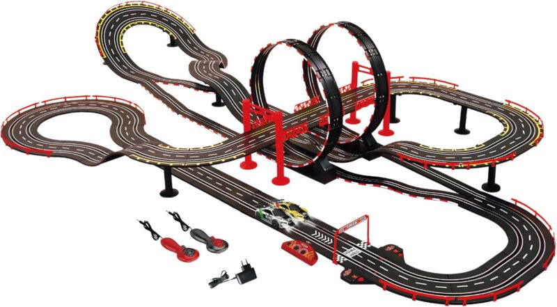 1:43 Scale Slot Car Track Set with Magnetic Cars & Dual-Speed Controllers for Thrilling Racing Fun