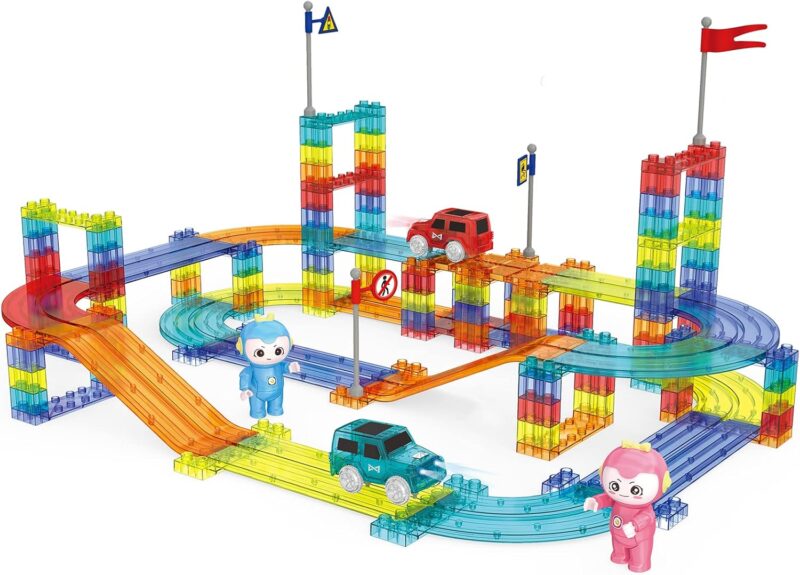 Race Car Track Building Block Educational Toy Set | Magnetic Tiles Magnet Playset |  Learning Construction Kit | Hand-Eye Coordination | Brain Development | 154 PCS