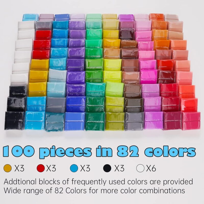 100PCS Polymer Clay Value Pack 82 Colors in Bulk Small Blocks Starter Kit with Tools, Individually Wrapped Oven Modeling Clay, Molding  Clay, Baking Clay for Sculpting for Kids Beginner - Image 2