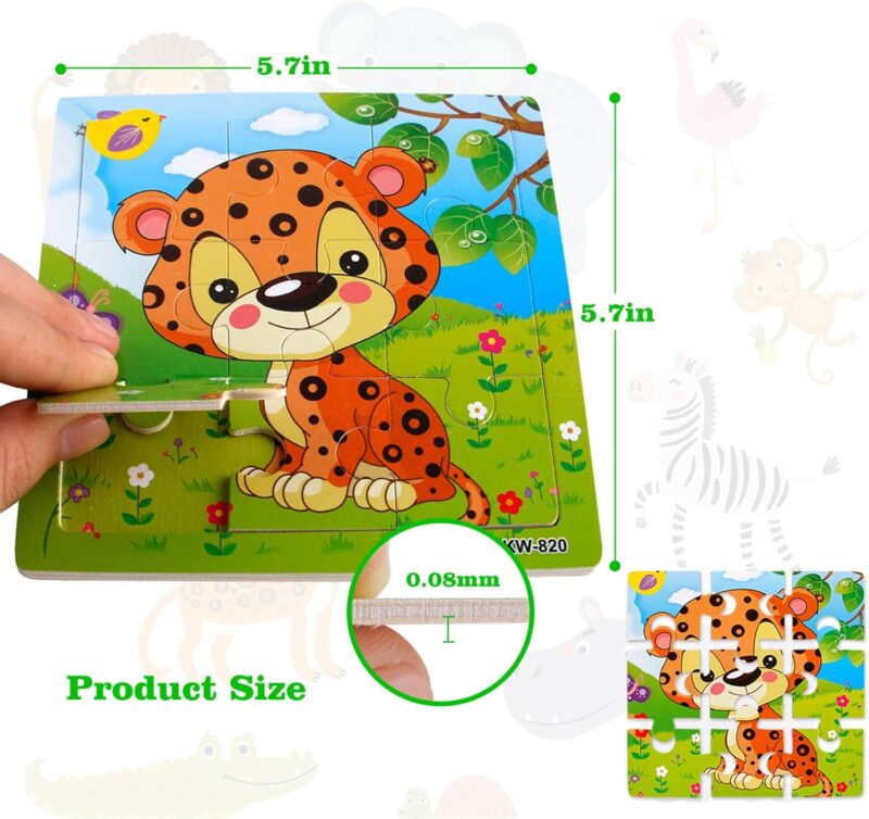 Wooden Puzzles for Toddlers 2-5 Years Old(Set of 6), 9 Pieces Preschool Educational and Learning Animal Jigsaw Puzzle Toy Gift Set for Boys and Girls - Image 2