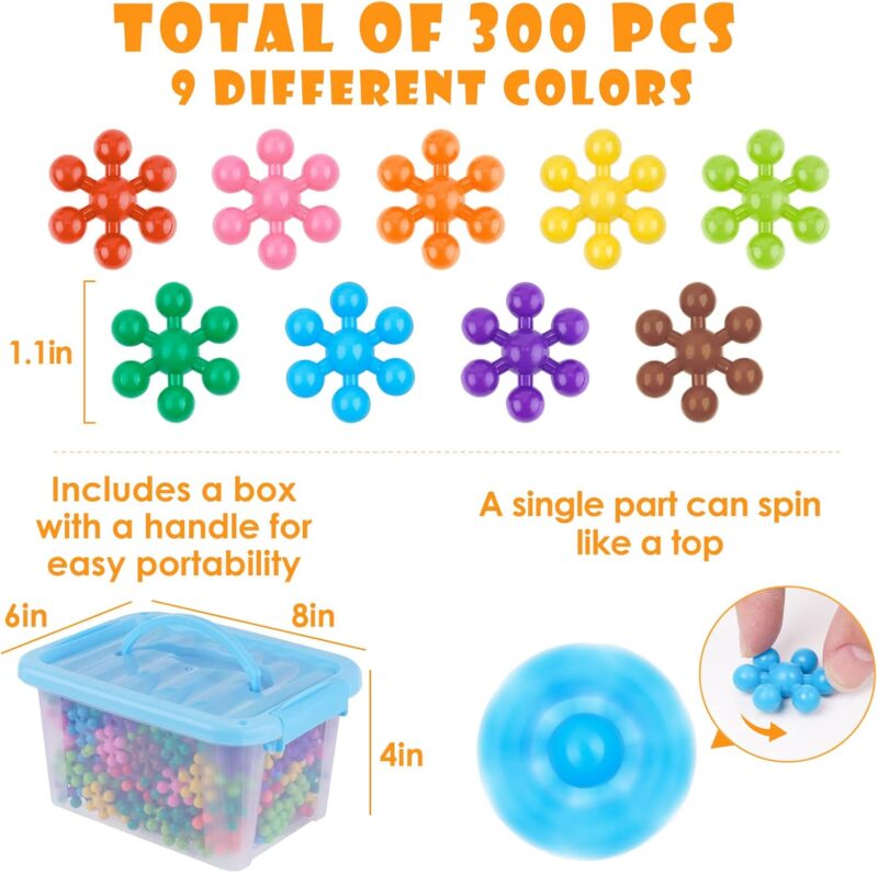 Snowflake Interlocking Building Block Educational Toy 300PCS for Kids Ages 3+, Multi-Color Solid Plastic Early Learning Creativity  Toy with Carrying Case Safe Material - Image 2