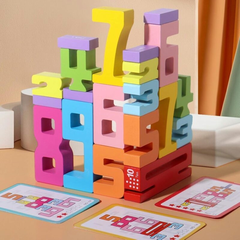 20PCS Wooden Number Building Blocks 1-10 - Montessori Math Stacking Number Blocks Toys with Counting Games, Digital Building Blocks Friends of 10,  Learning Toys for Kids Ages 3-8