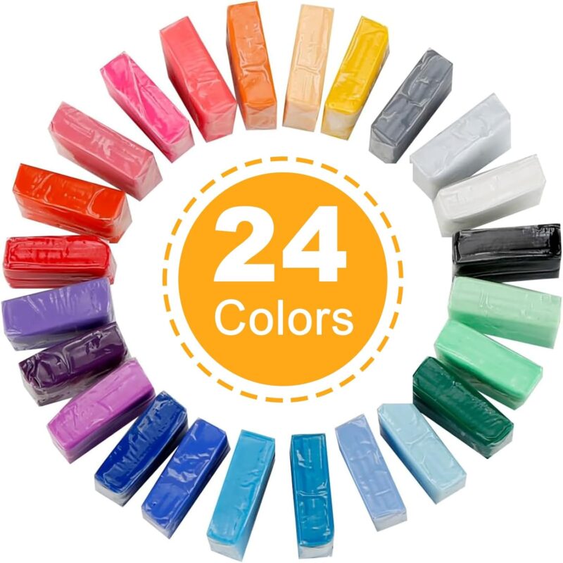 24 Colors Small Block Polymer Clay Starter kit, Oven Bake Clay,  Conformed Non-Toxic Molding  Clay, Great for Kids, Beginners