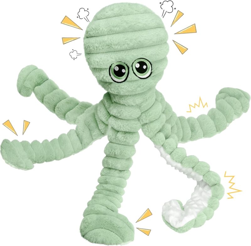 Dog Toys for Large Dogs, 27” Extra Large Plush Octopus Dog Toy, Crinkle Squeaky Dog Toy for Small Medium Large Breeds, Interactive Stuffed Chew Toys to Keep Them Busy, Green