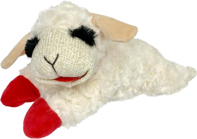 Lamb Chop Dog Plush Toy - Squeaky Dog Toy for Small & Medium Dogs - Extra Soft Plush Dog Toy - Stuffed Animal Dog Toy for Cuddling & Playing - Cute Pet Toy (10", Cream, 5 Squeakers)