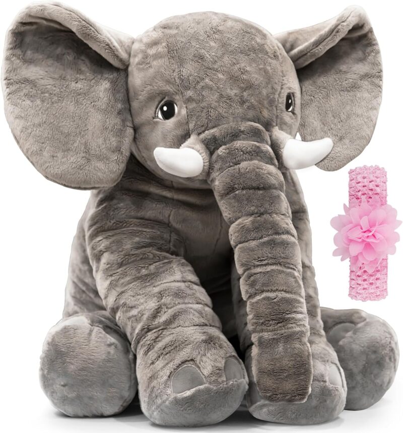 Big Stuffed Elephant, Large Elephant Stuffed Animal, Giant Plush Animal Fluffy Toy for Girl Kids 24 INCH