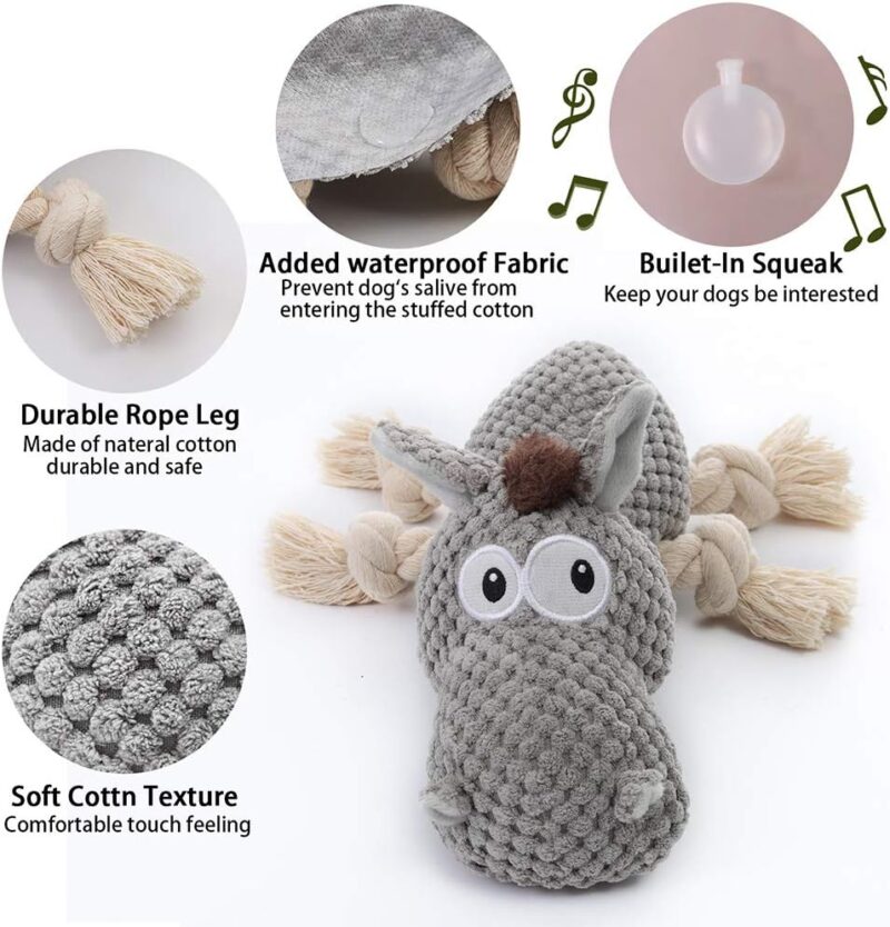 Dog Toy, Large Dog Squeaky Toys, Stuffed Animal Dog Plush Toy for Puppy, Small, Middle, Large Dogs (Donkey(Grey)) - Image 2