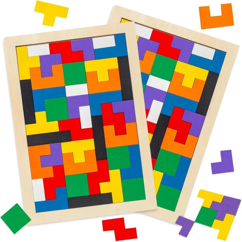 3 otters Wooden Blocks Puzzle 2 Set Russian Brain Teaser Tangram Intelligence Toys  Montessori Educational Gift for Kids Ages 4-6 Stocking Stuffers