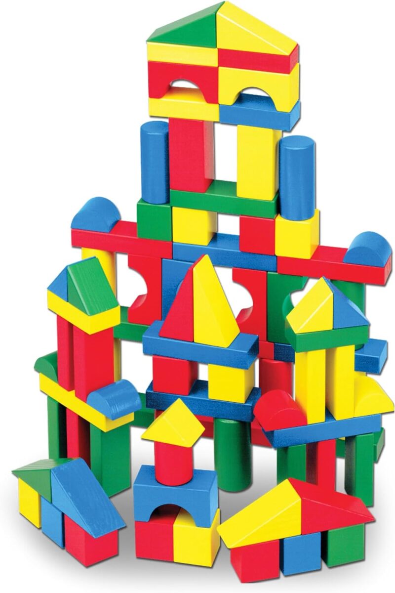 Wooden Building Blocks Set - 100 Blocks in 4 Colors and 9 Ss -  Certified