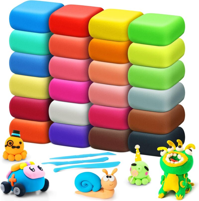 Air Dry Clay 24 Colors, Modeling Clay for Kids,  Molding Magic Clay, Gift for Kids Boys Girls