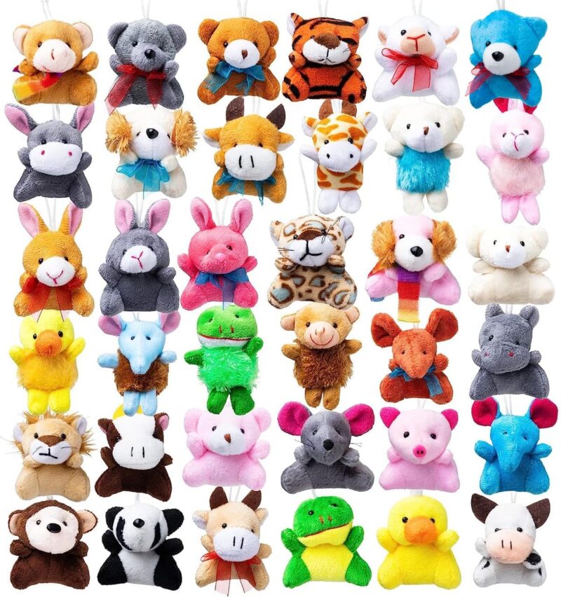36 Pack Mini Animal Plush Toy Assortment (36 Units 3" Each),Bulk Stuffed Animals Party Favors for Kids, Small Animals Plush Keychain Decoration, Carnival Prizes, Valentine's Day Party Favors