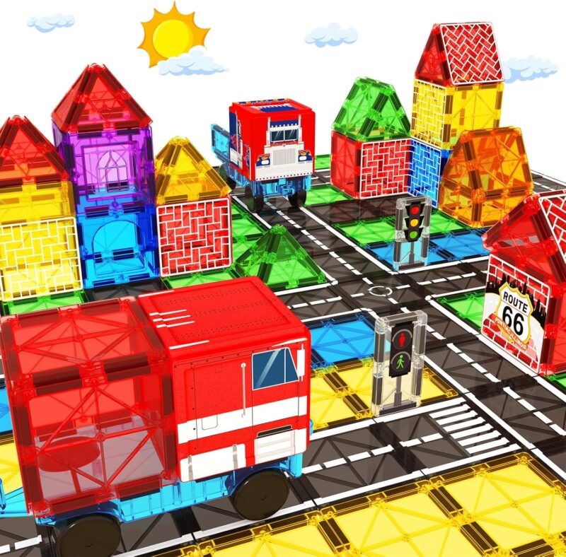 Magnetic Tiles Road Car Set, Toddler Magnetic Building Blocks Toys for 3 4 5 6 7 Year Old Boys Girls, Kids Montessori  Sensory Preschool Classroom Educational Learning Games Easter Birthday Gifts