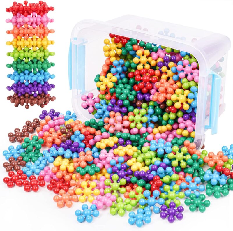 Snowflake Interlocking Building Block Educational Toy 300PCS for Kids Ages 3+, Multi-Color Solid Plastic Early Learning Creativity  Toy with Carrying Case Safe Material