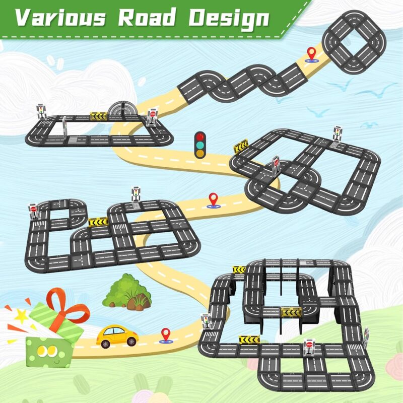 Magnetic Tiles Road Set, Magnet Tiles for Kids Ages 3-5 4-8 5-7, Magnetic Building Blocks Montessori Educational  Creativity Toys 3+ Year Old Boys & Girls Toddlers Kids Christmas Birthday Gifts - Image 2