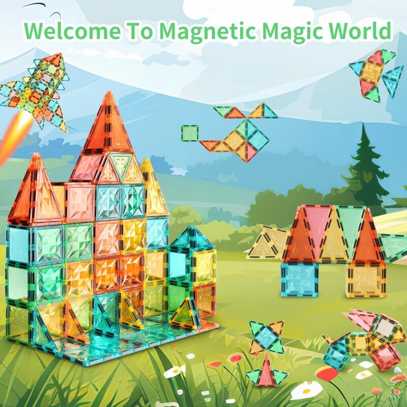 Magnetic Tiles,Magnet Building Blocks Construction Stacking Educational Toy Creative Playboard for Kids Ages 3+ (032 Pieces) - Image 2