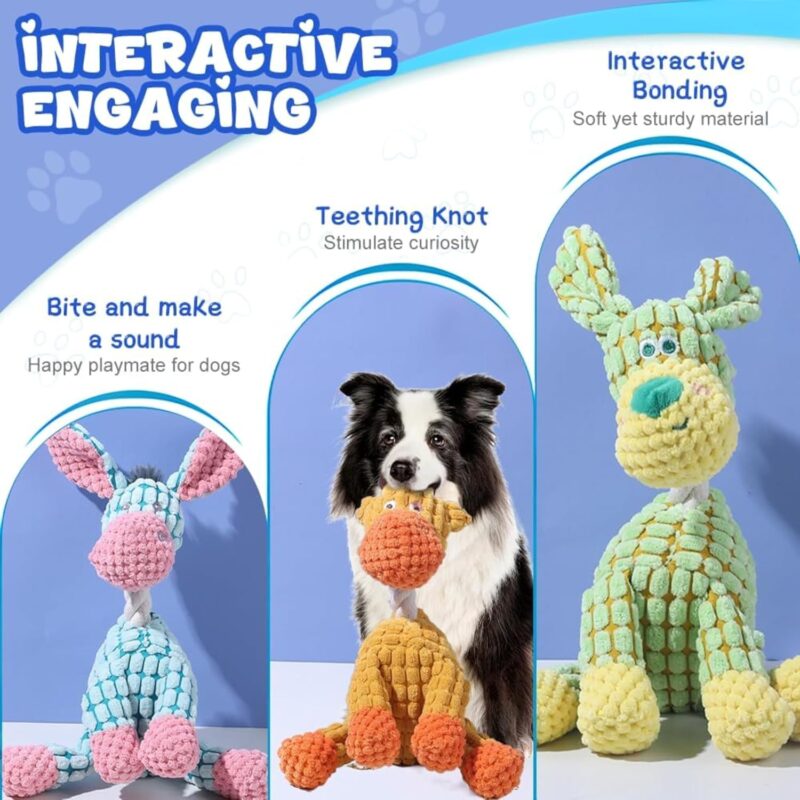 Squeaky Plush Dog Toys for Puppy, Interactive Durable Stuffed Animal Plush Chew Toys with Squeakers for Small Medium Large Breed, Mellow Calming Chew Toys for Teething (Grey Donkey) - Image 2