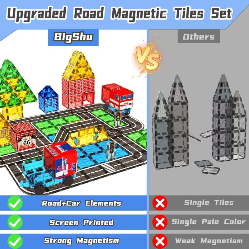 Magnetic Tiles Road Car Set, Toddler Magnetic Building Blocks Toys for 3 4 5 6 7 Year Old Boys Girls, Kids Montessori  Sensory Preschool Classroom Educational Learning Games Easter Birthday Gifts - Image 2