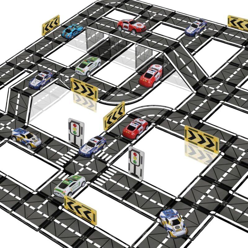 Magnetic Tiles Road Set with Pullback Car, Magnetic Tiles for Kids Ages 3-5 4-8, Magnet Building Tile for Toddler Kids Boys Girls, Creative  Building Toy & Learning Educational Magnet Toys