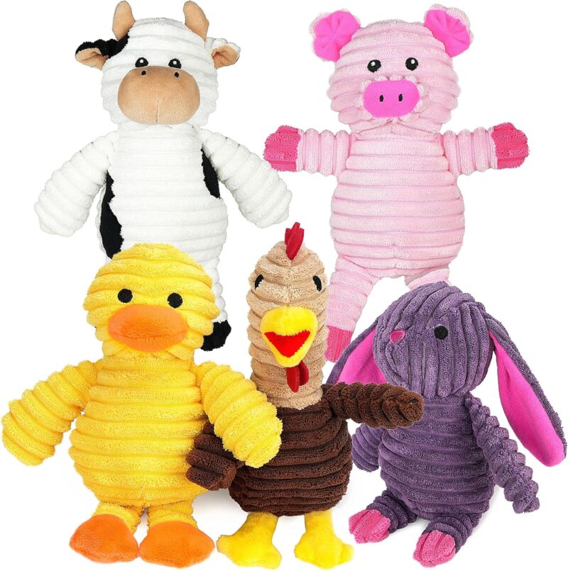 Dog Toys, 5 Pack, Plush Dog Squeaky Toys, Assortment Value Bundle Animal Pet Toy for Small Medium Large Dogs, Stuffed Puppy Chew Toy