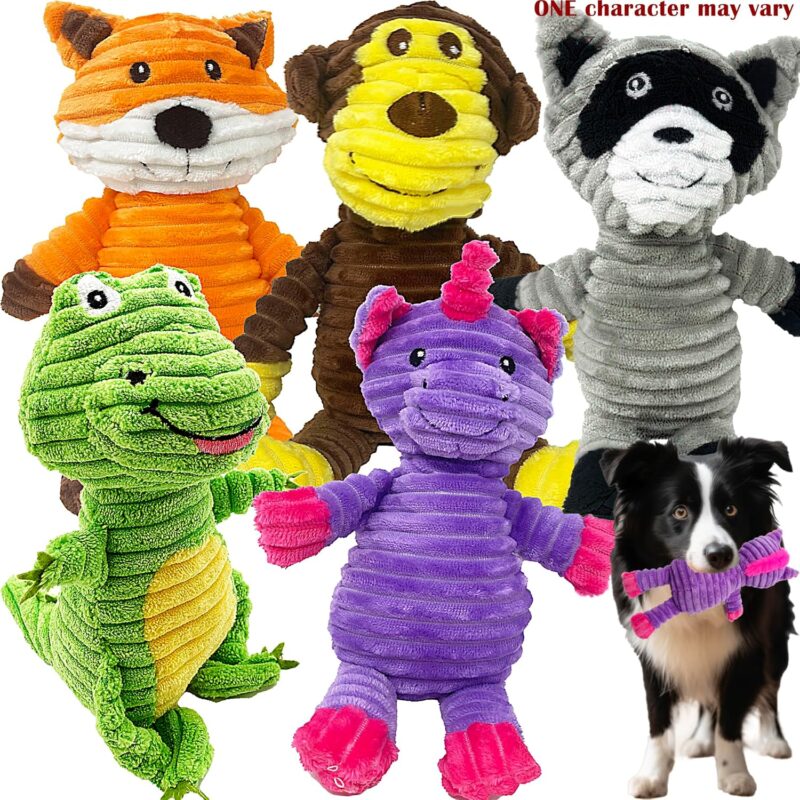 Plush Toys Assortment Value Bundle Puppy Pet Mutt Squeak Toy for Medium Large Dogs (5 Pack Corduroy) - Image 2