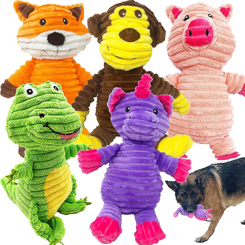 Plush Toys Assortment Value Bundle Puppy Pet Mutt Squeak Toy for Medium Large Dogs (5 Pack Corduroy)